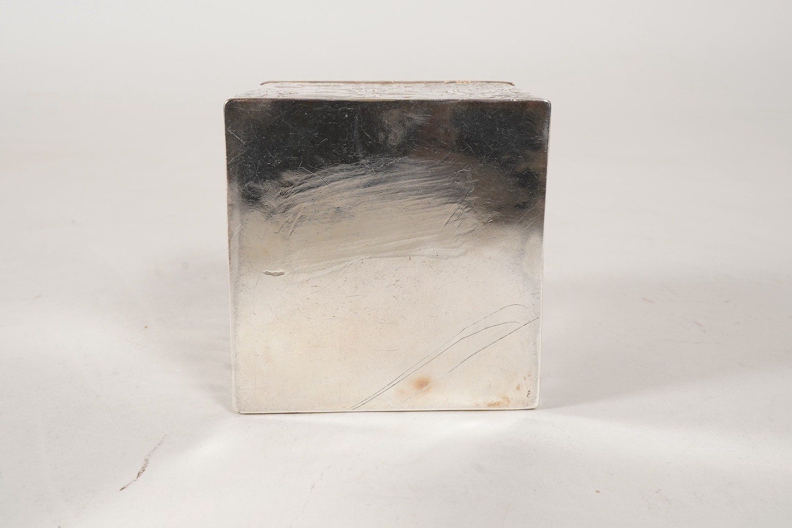 A late Victorian silver square tea caddy, by William Aitken